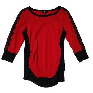 IZ Byer Red Black Lace Top XL 36 Women's Unstretched Short Sleeve